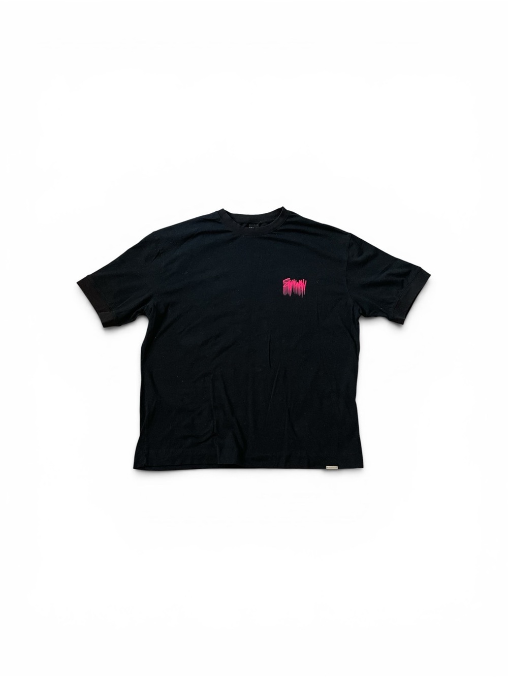 Men's Black Short-Sleeve Tee with Pink Chest Graphic